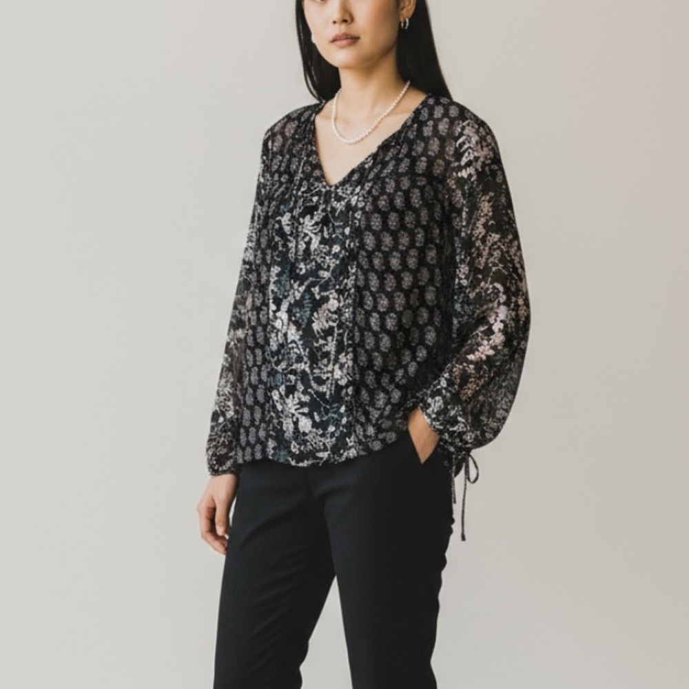 ~ Knox Rose Blouse Size S Black Pink Green